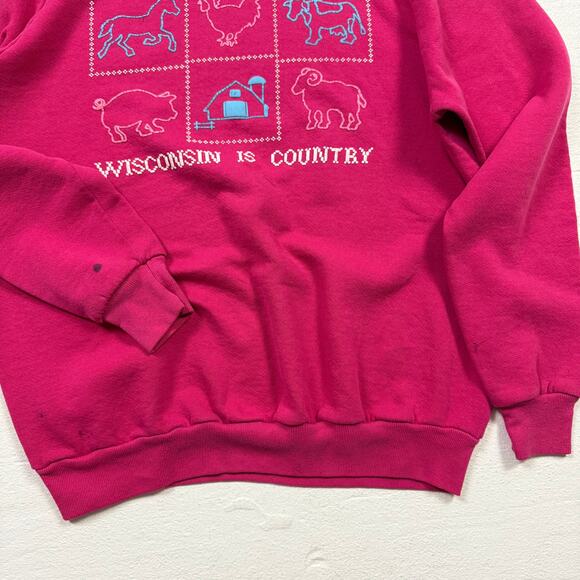 Vintage 90s Wisconsin Is Country Pink Crewneck Sweatshirt, Size Large - Picture 4 of 7